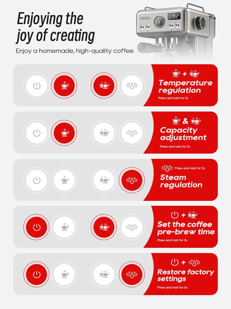 HiBREW 20Bar Semi Automatic Espresso Machine Temperature Control Stainless Steel