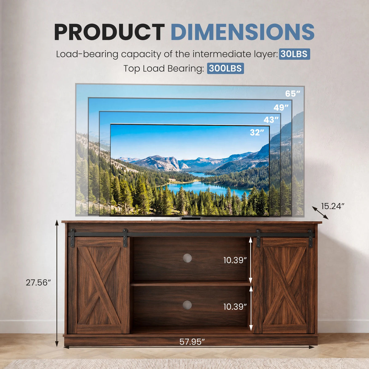 MCQ Wooden TV Console Cabinet Storage Shelves Living Room Furniture