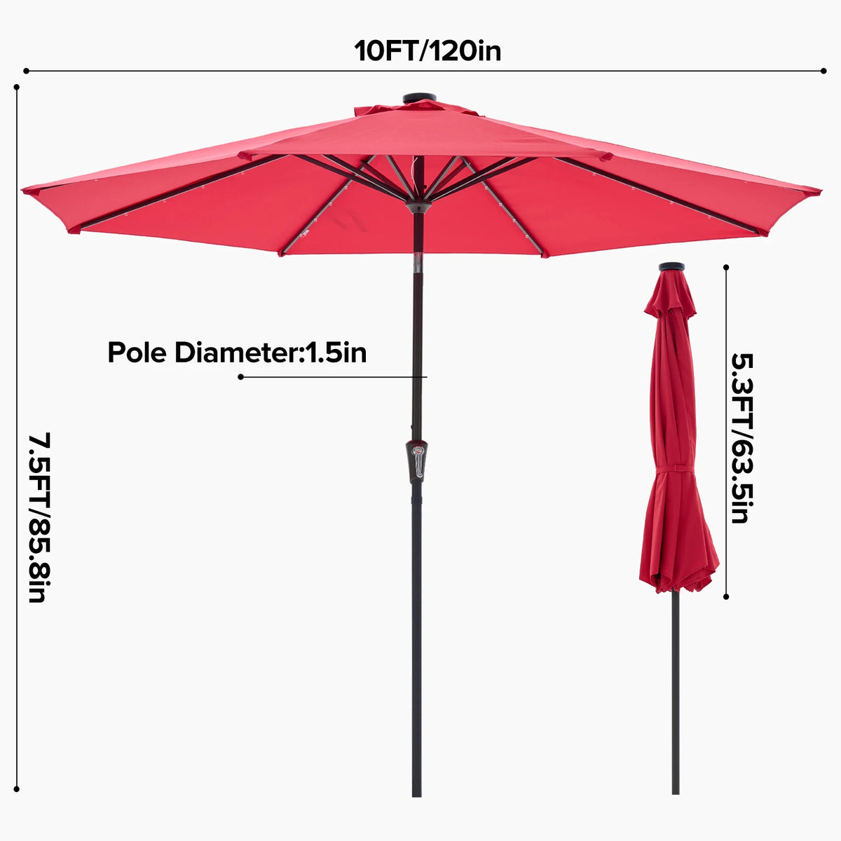 JHK Solar Patio Umbrella With LED Lights And Tilt Crank