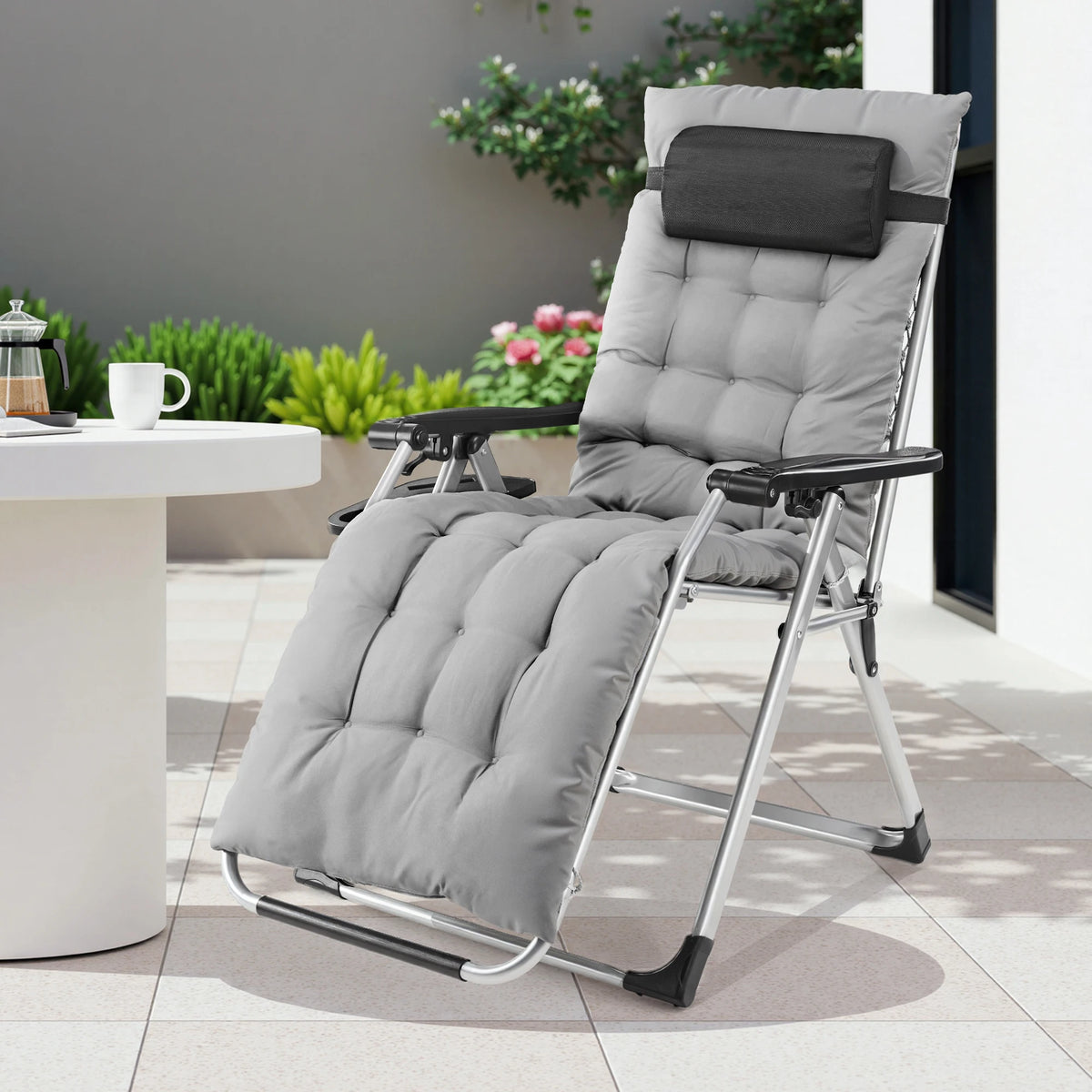 JHK Zero Gravity Recliner Folding Patio Lounge Chair Cup Holder