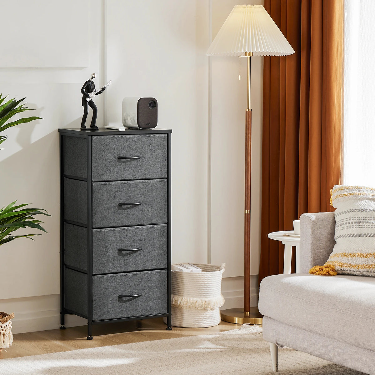 JHK Four Drawer Fabric Dresser Steel Frame Nightstand Storage