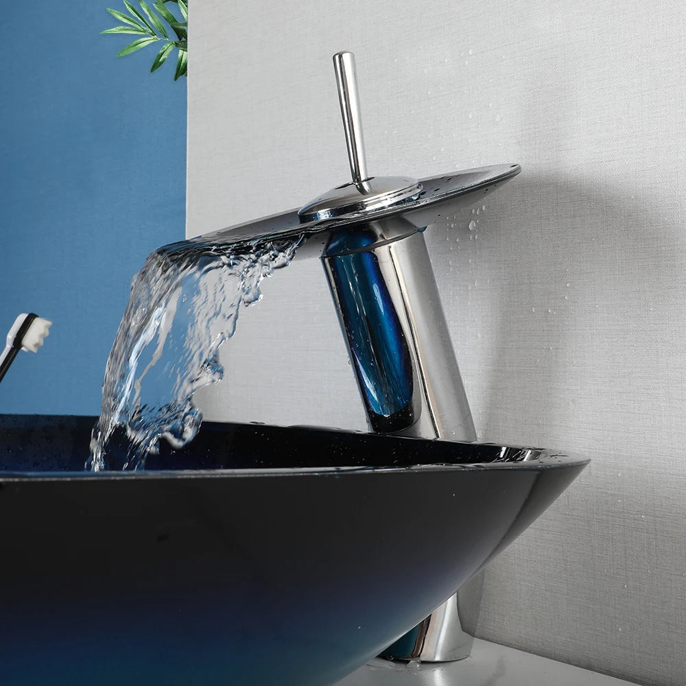 Mekkhalara Tempered Glass Bathroom Vessel Sink With Drain