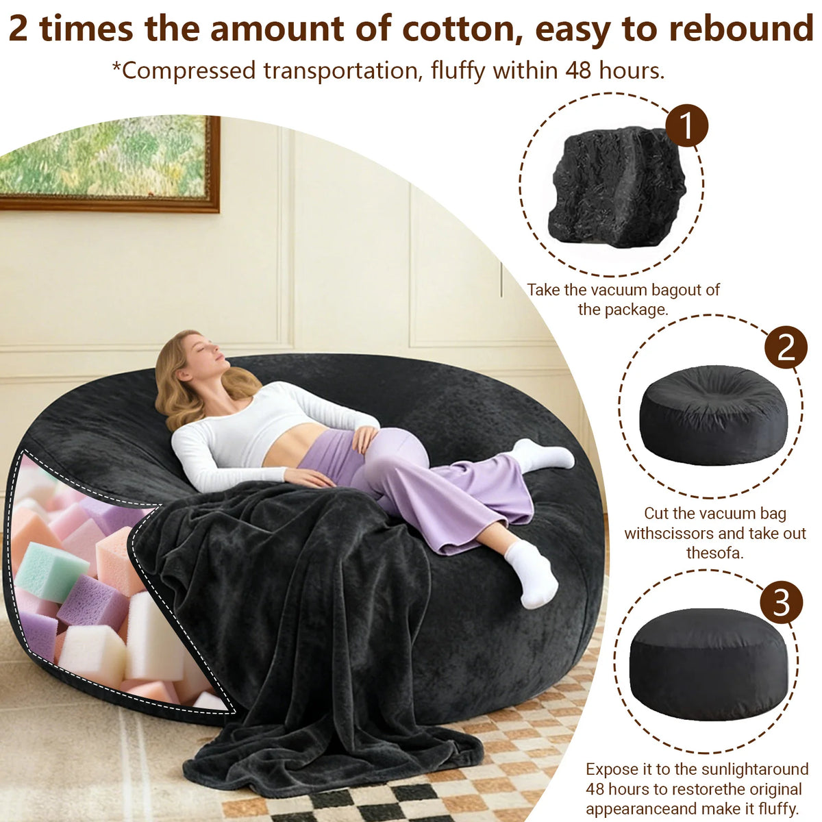 Premium Memory Foam Beanbag Chair With Washable Cover For Bedroom