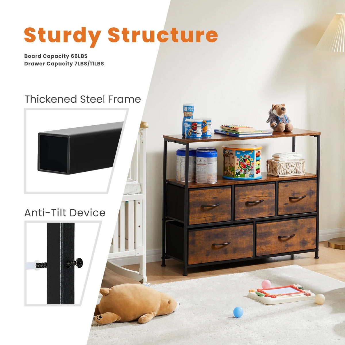 JHK Five Drawer Shoe Cabinet And TV Stand Home Organization