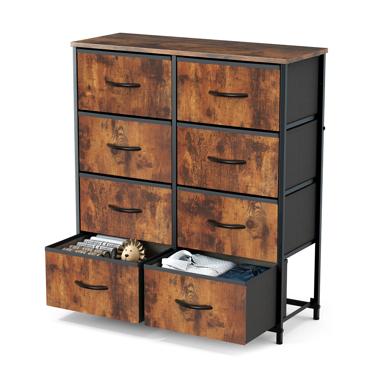 JHK Childrens Wardrobe With Eight Fabric Drawers Steel Frame Unit