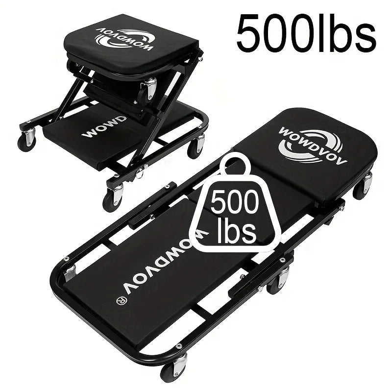 Heavy Duty Mechanic Creeper Seat With Transforming Rolling Stool Design