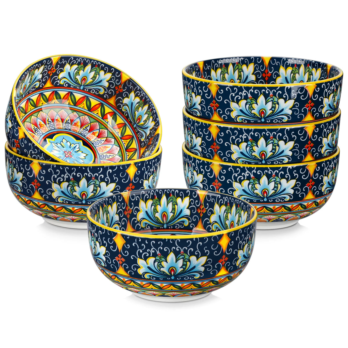 Malacasa Porcelain Cereal Bowl Set Featuring Elegant Floral Design