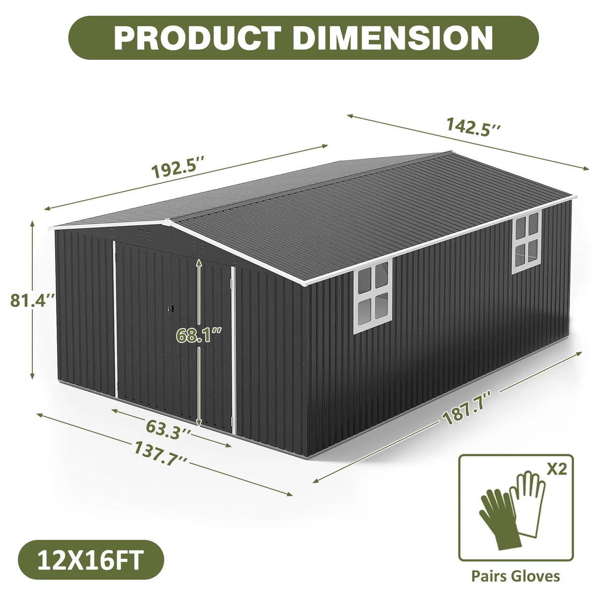 VIWAT Heavy Duty Metal Outdoor Storage Shed With Lockable Door