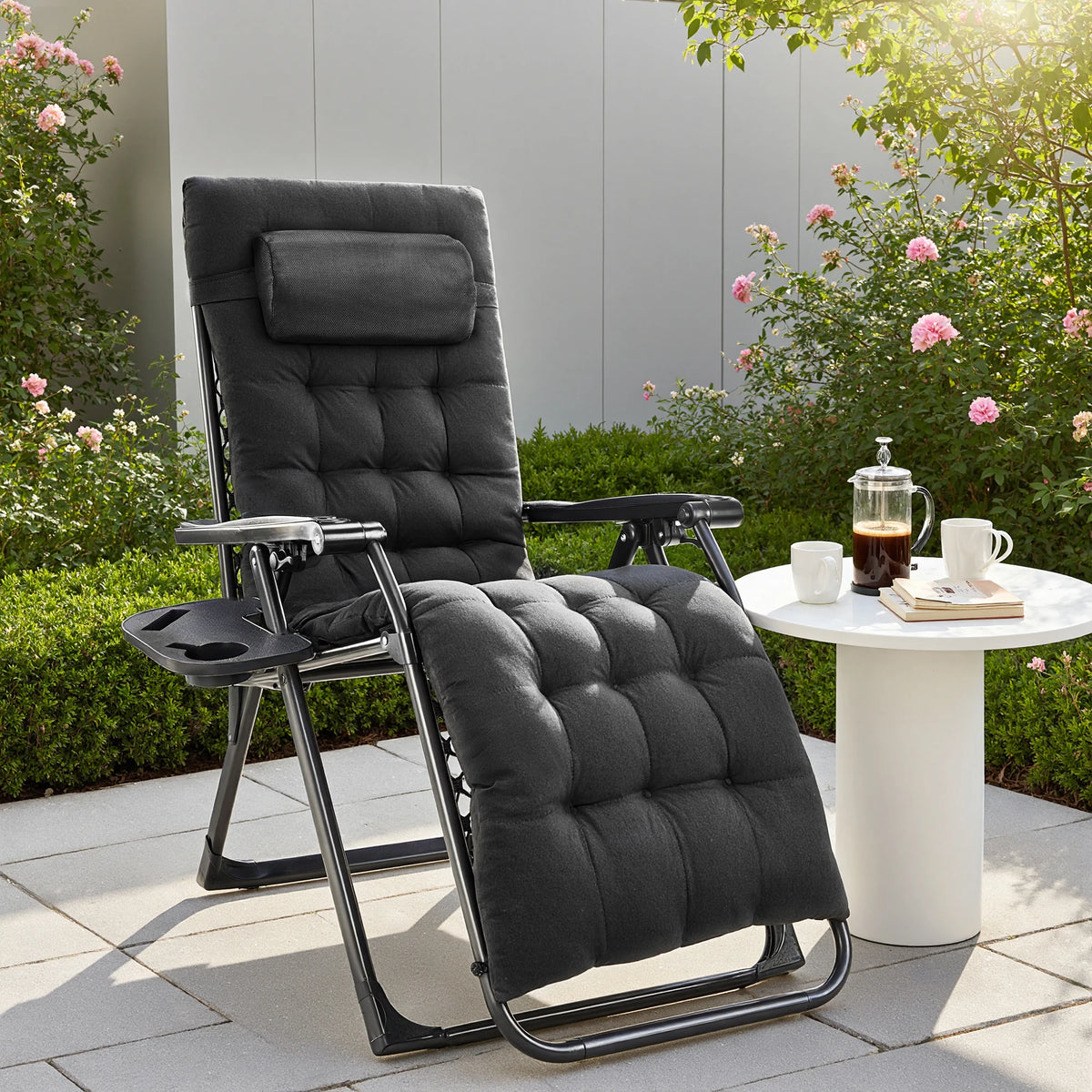 JHK Zero Gravity Recliner Folding Patio Lounge Chair Cup Holder