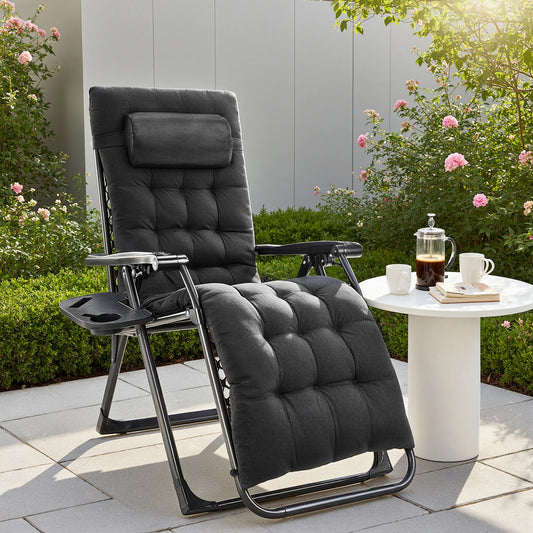 JHK Zero Gravity Recliner Folding Patio Lounge Chair Cup Holder