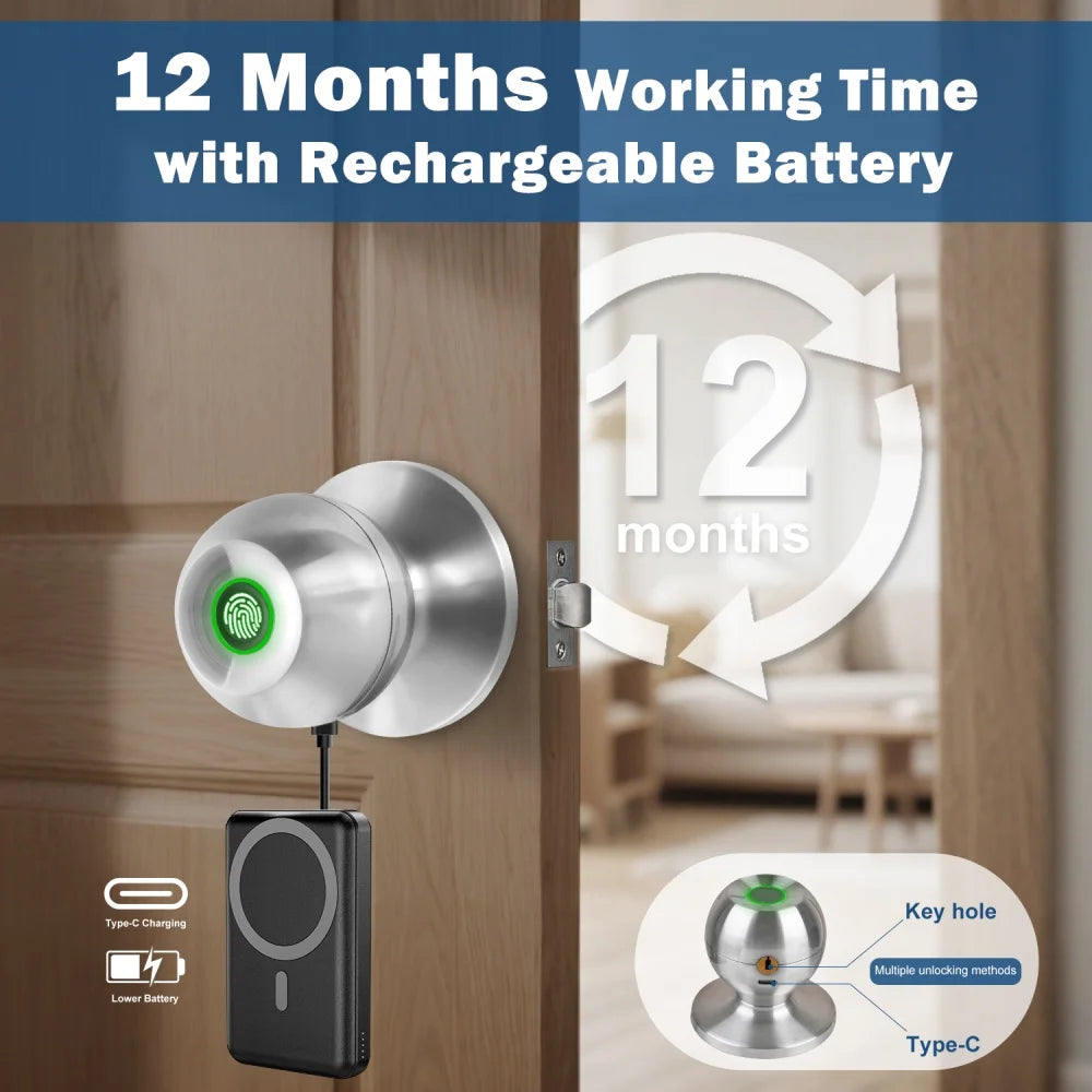 YFK Smart Fingerprint Door Lock Bluetooth Keyless Entry Auto Lock