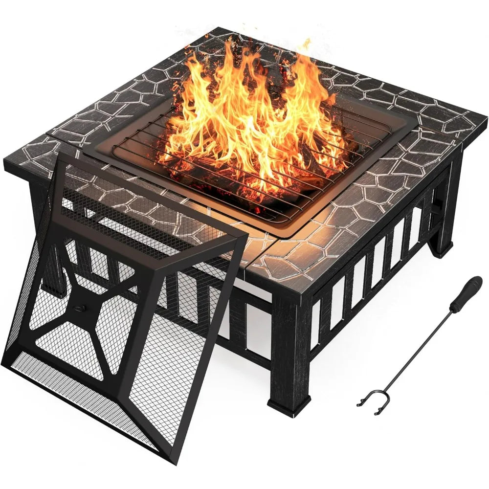 Devoko Outdoor Metal Fire Pit Table With Waterproof Cover