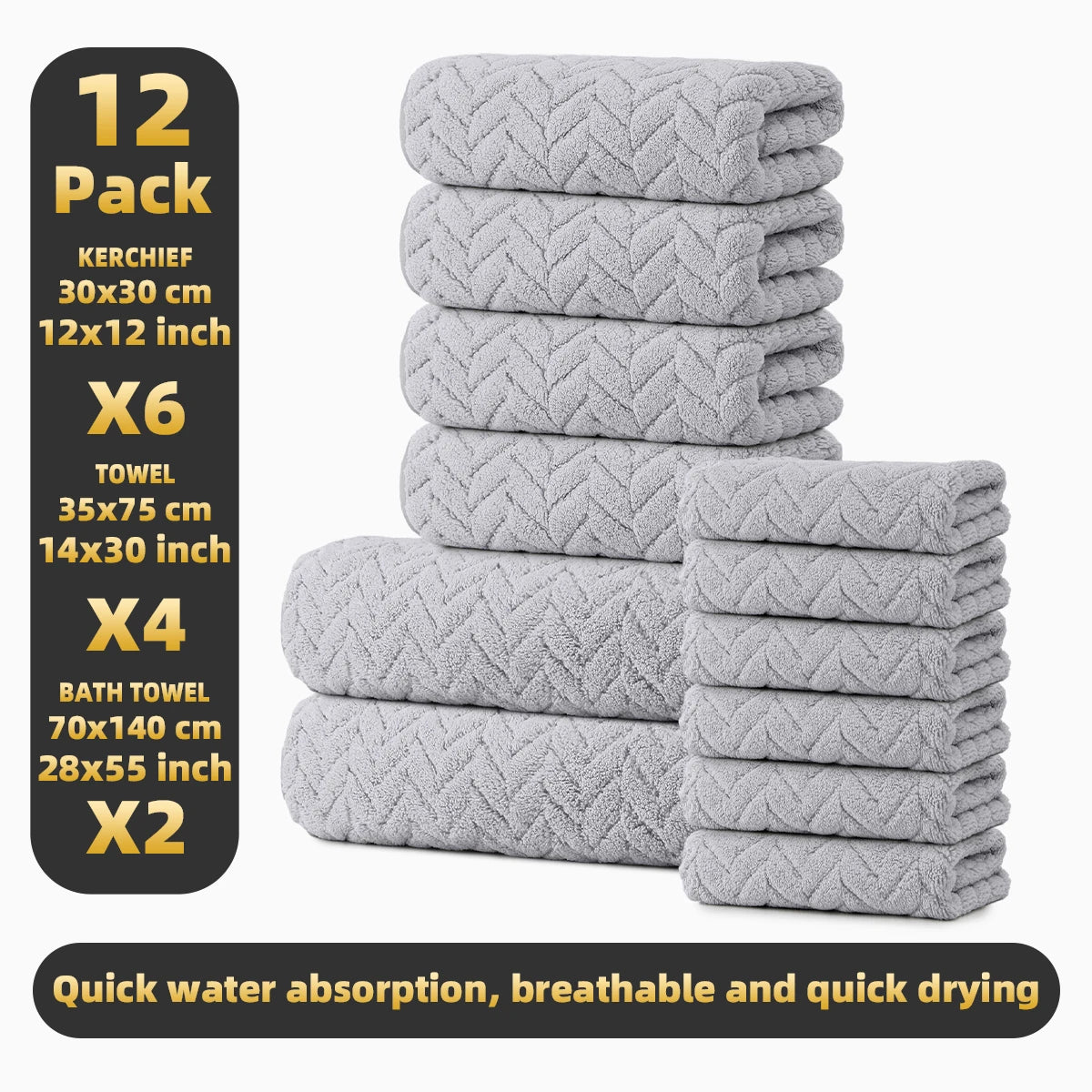 Premium 12 Piece Microfiber Bath Towel Set For Bathroom Use