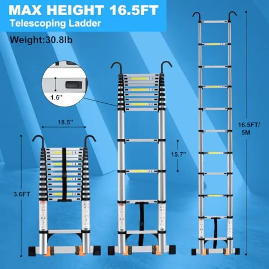 Yao Hui Huang Aluminum Telescoping Ladder With Hooks And Wheels
