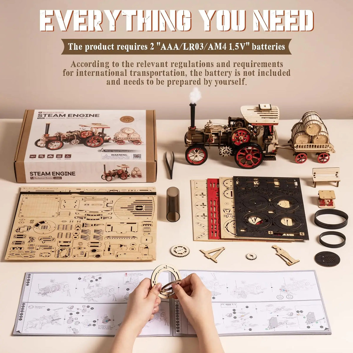 Robotime 3D Wooden Steam Locomotive Building Kit For Adults