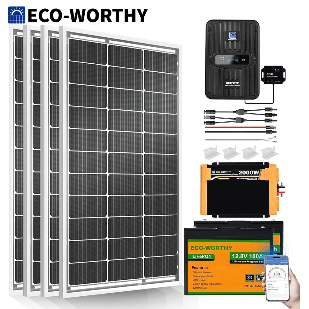ECO-WORTHY Off Grid Solar Kit With MPPT Controller And Batteries