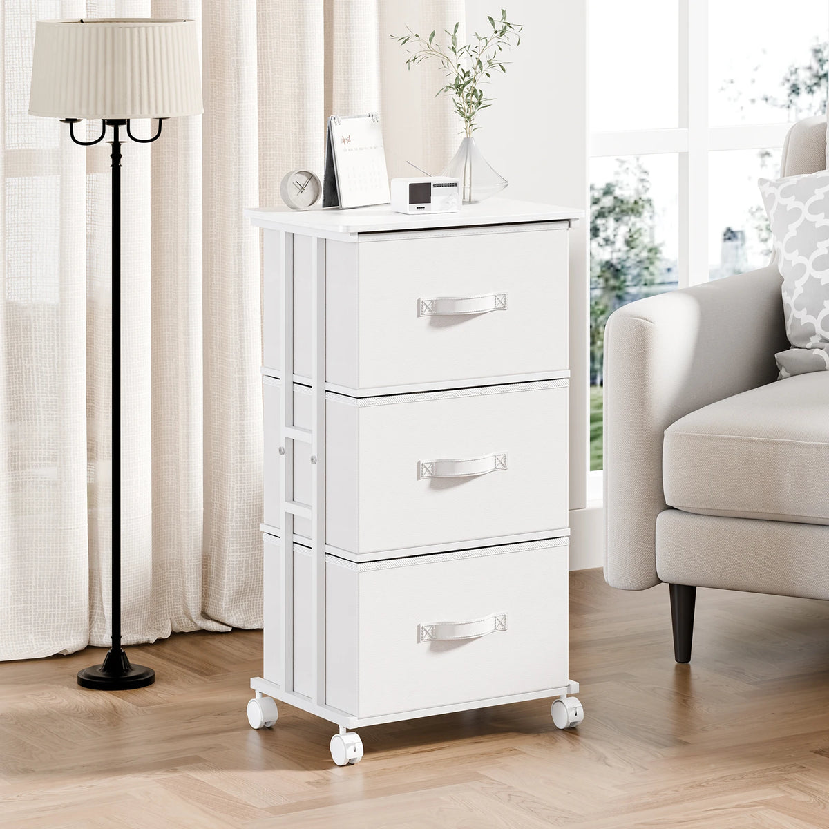 JHK 3 Drawer Rolling Dresser Storage Cabinet Steel Frame Organizer