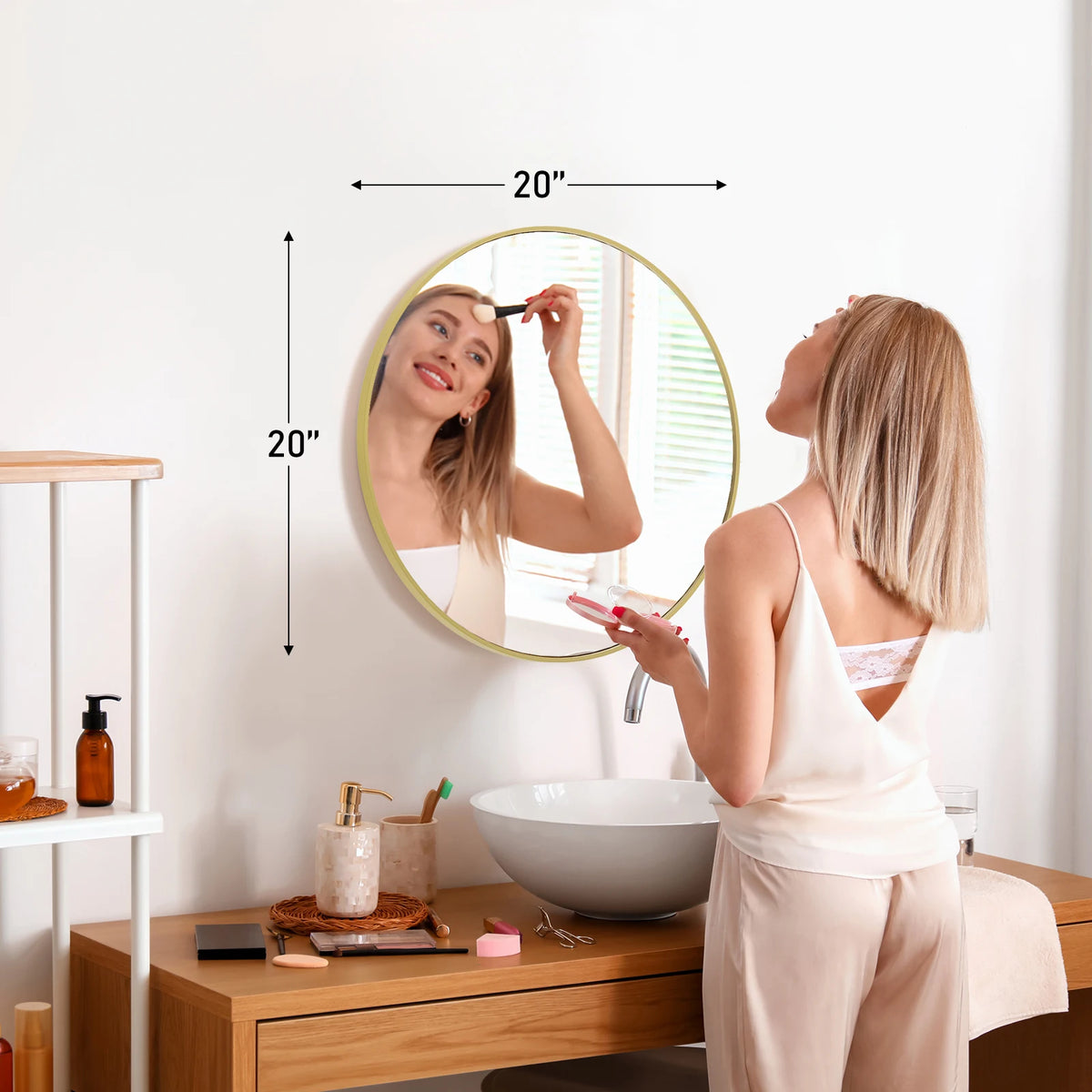 JHK Modern Round Vanity Mirror with Tempered Metal Frame
