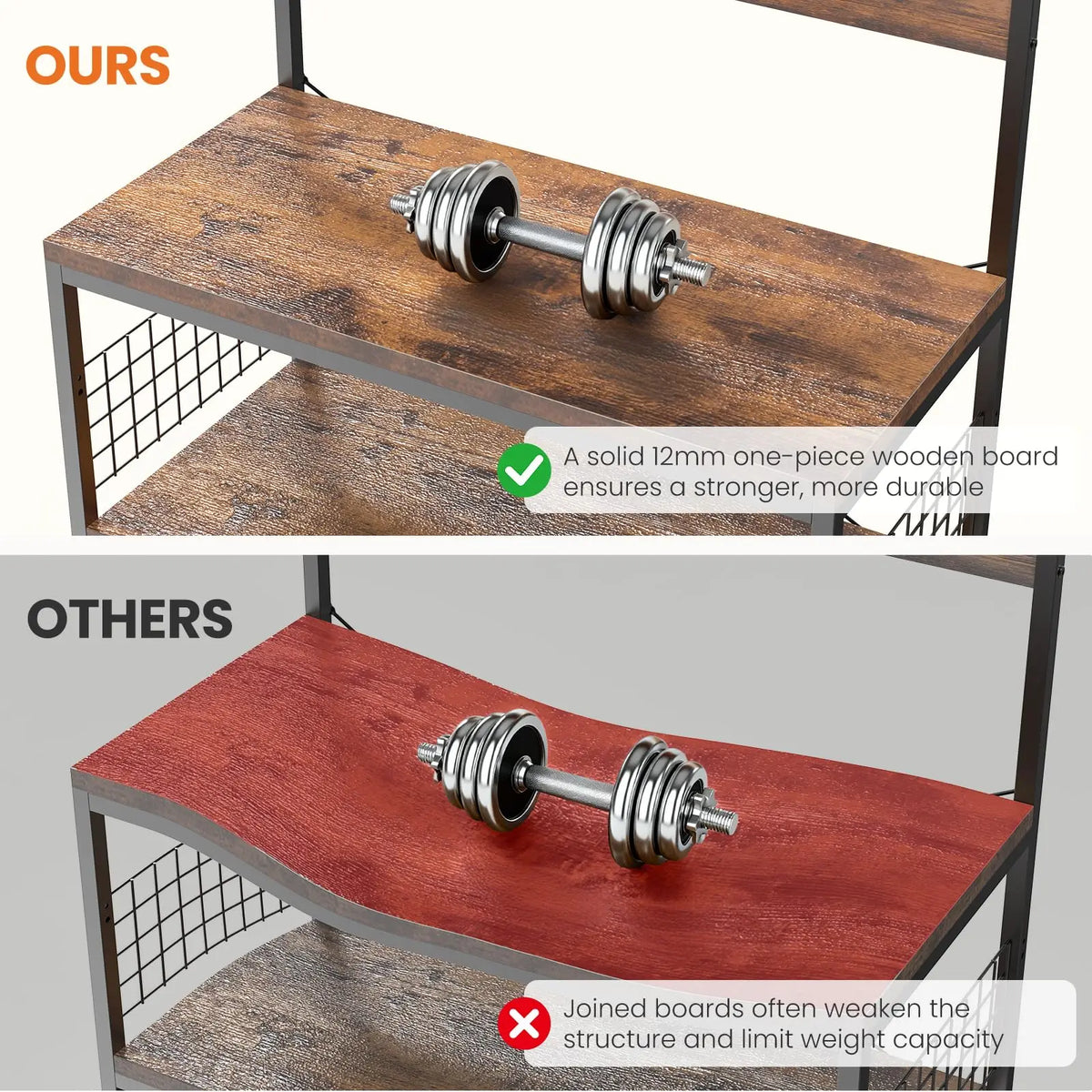 JHK Modern Kitchen Bakers Rack With Power Outlet Shelf
