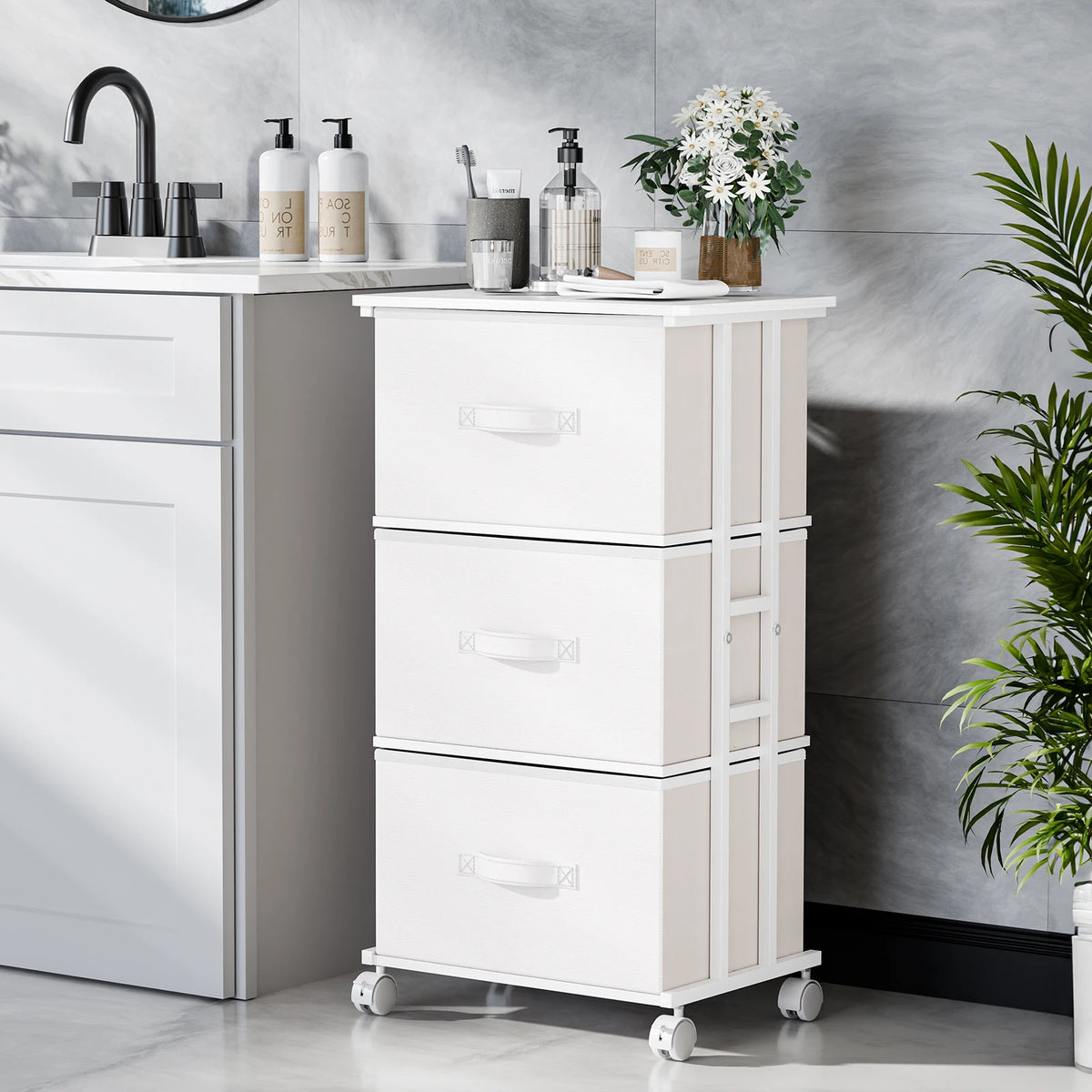 JHK 3 Drawer Rolling Dresser Storage Cabinet Steel Frame Organizer