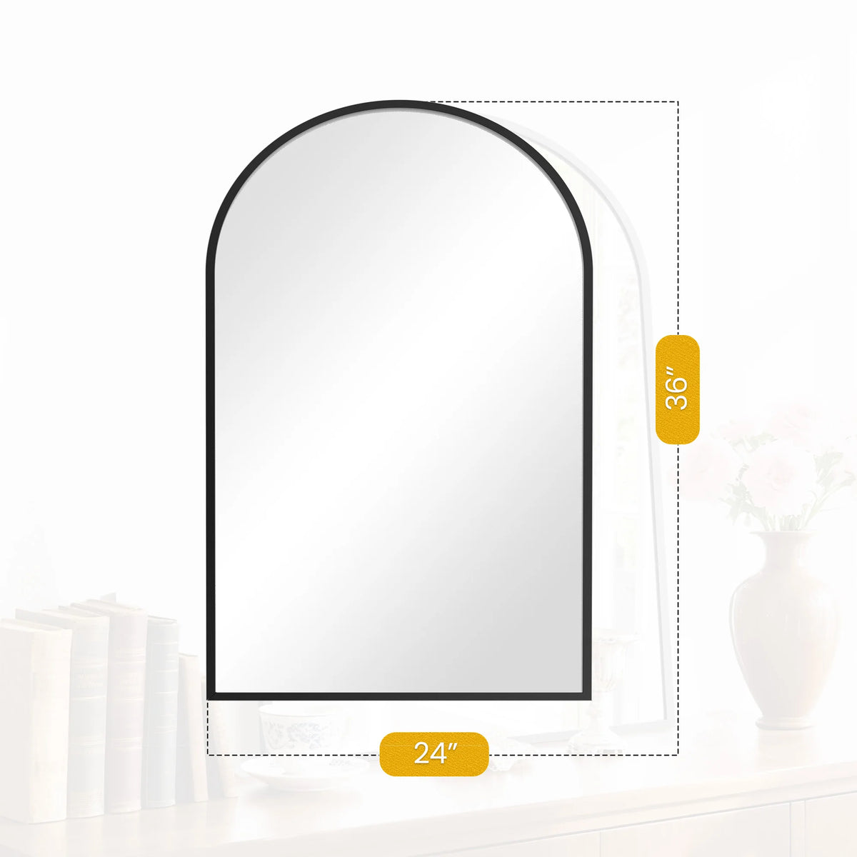 JHK Modern Arched Metal Framed Decorative Wall Mirror
