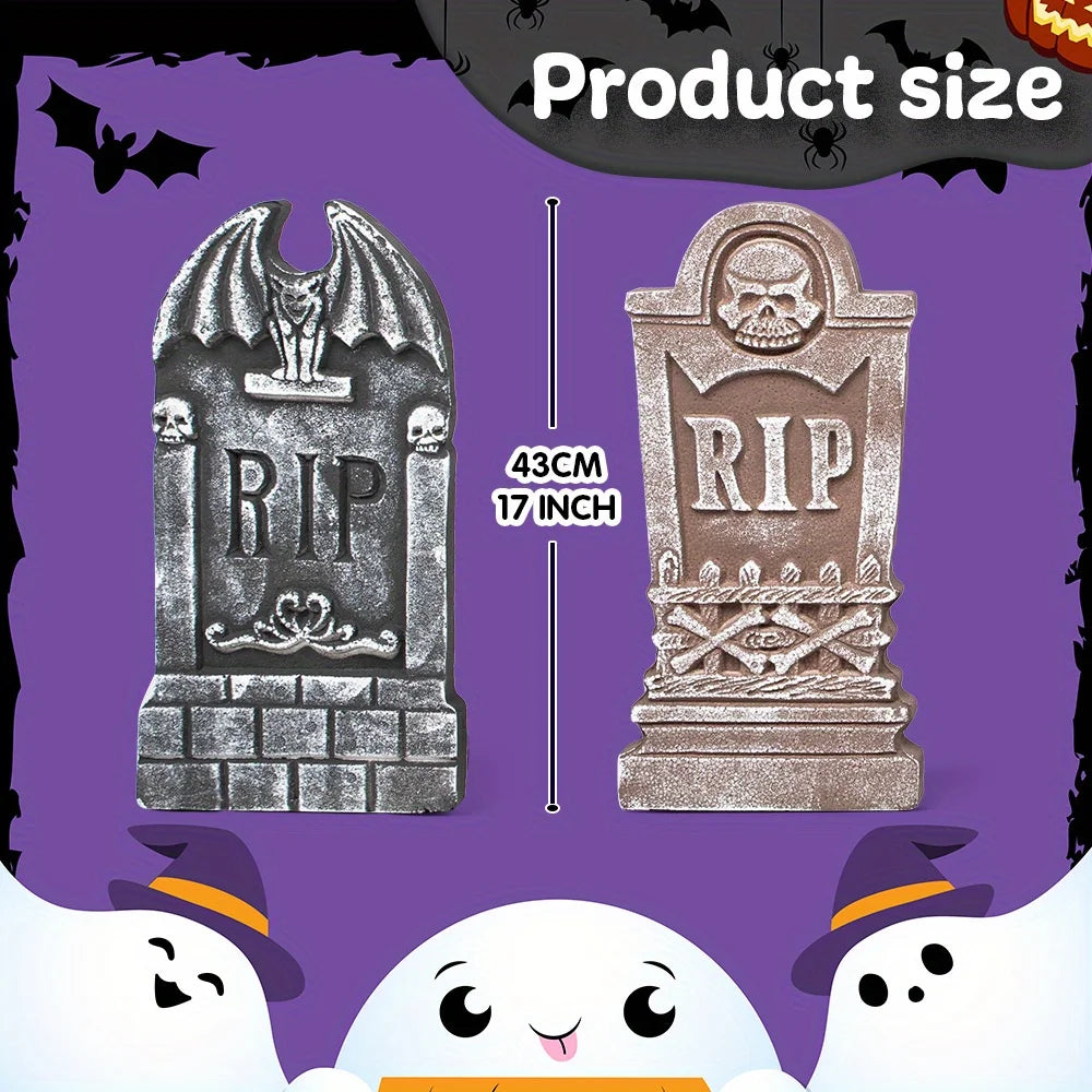 Halloween Foam Graveyard Tombstones with Metal Stakes for Outdoor Decor