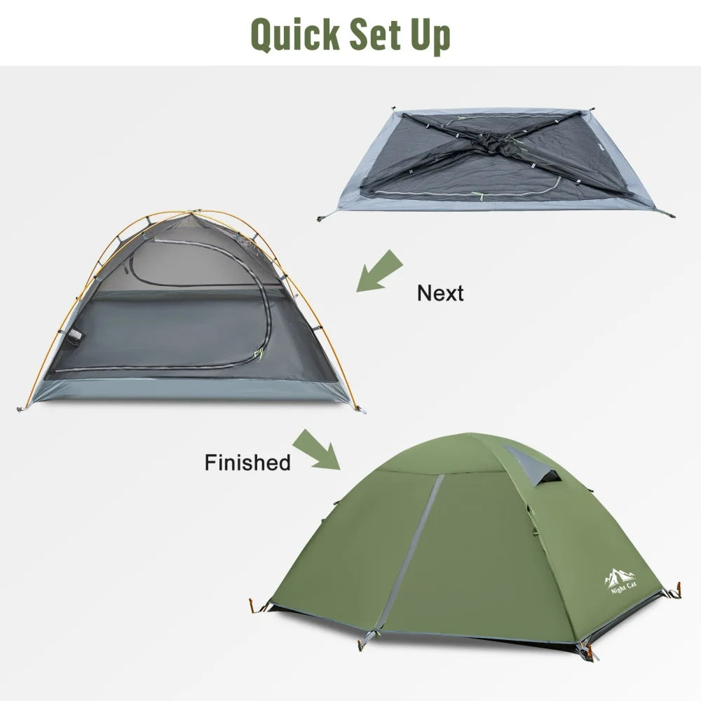 Night Cat Waterproof Backpacking Tent With Rainfly And Aluminum Poles