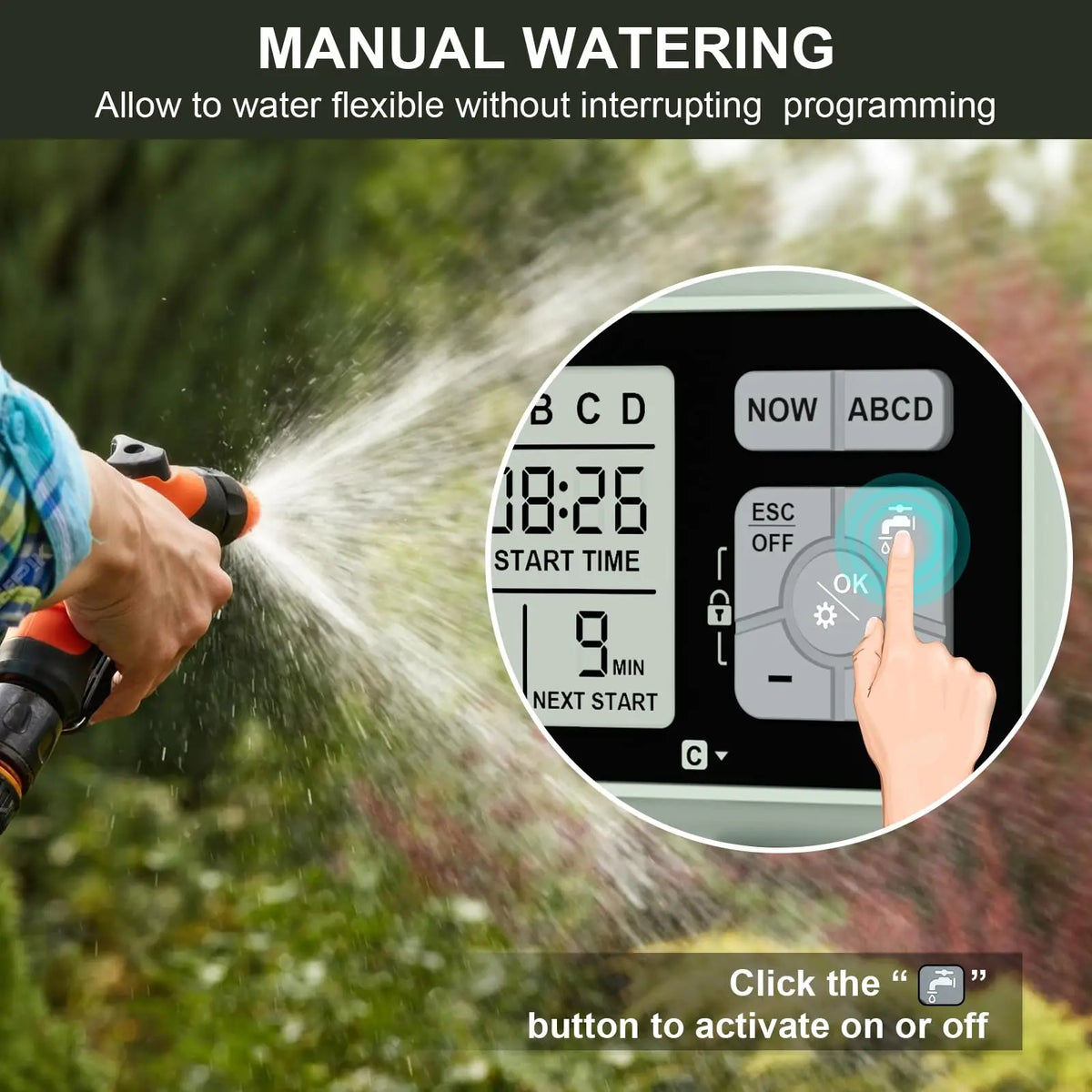 4 Zone Programmable Garden Watering Timer With Rain Delay And Auto Mode