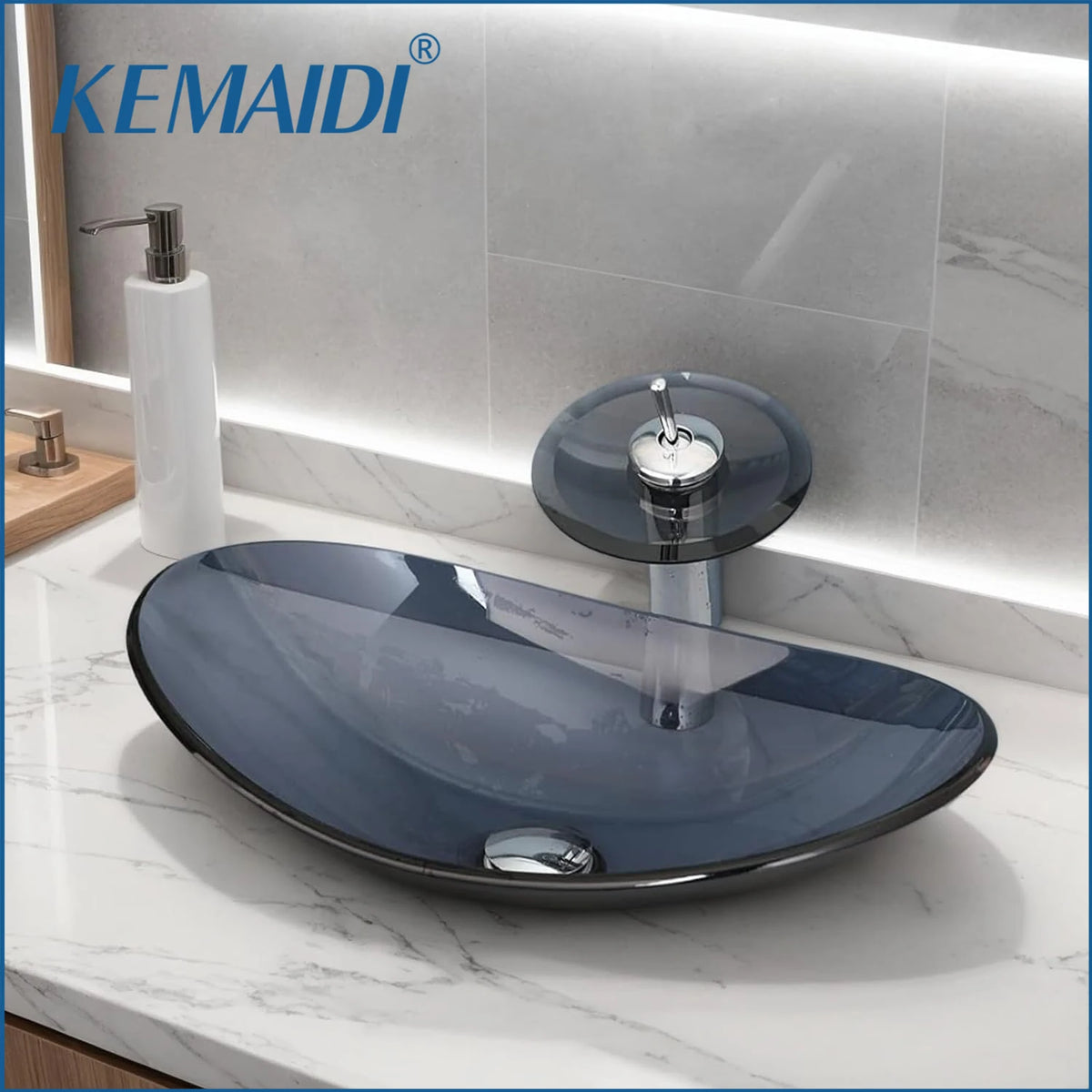 Mekkhala Tempered Glass Oval Vessel Sink For Above Counter
