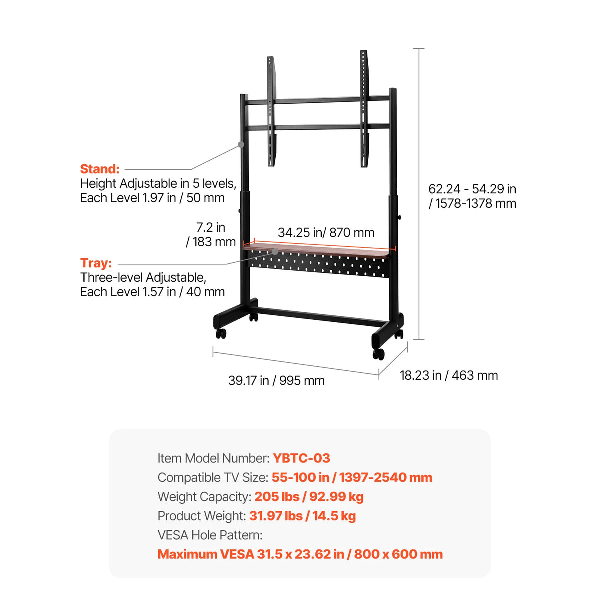 SucceBuy Portable Rolling TV Stand With Smooth Wheels