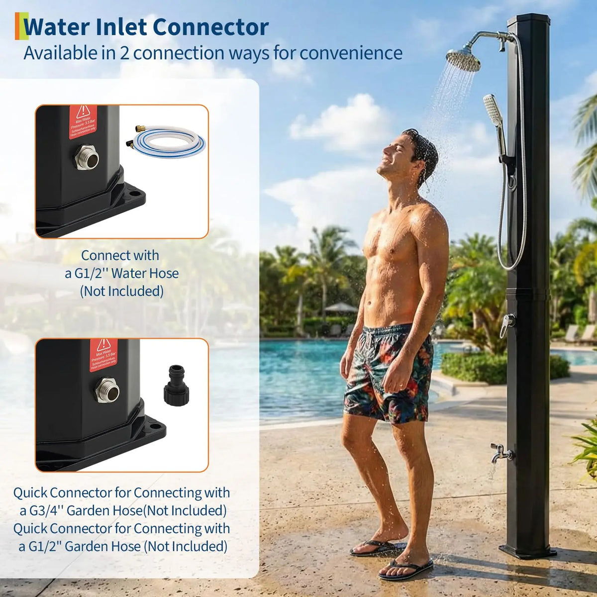HiMISS Solar Heated Pool Shower Freestanding Outdoor Pool Side Shower