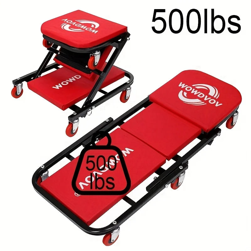 Heavy Duty Mechanic Creeper Seat With Transforming Rolling Stool Design