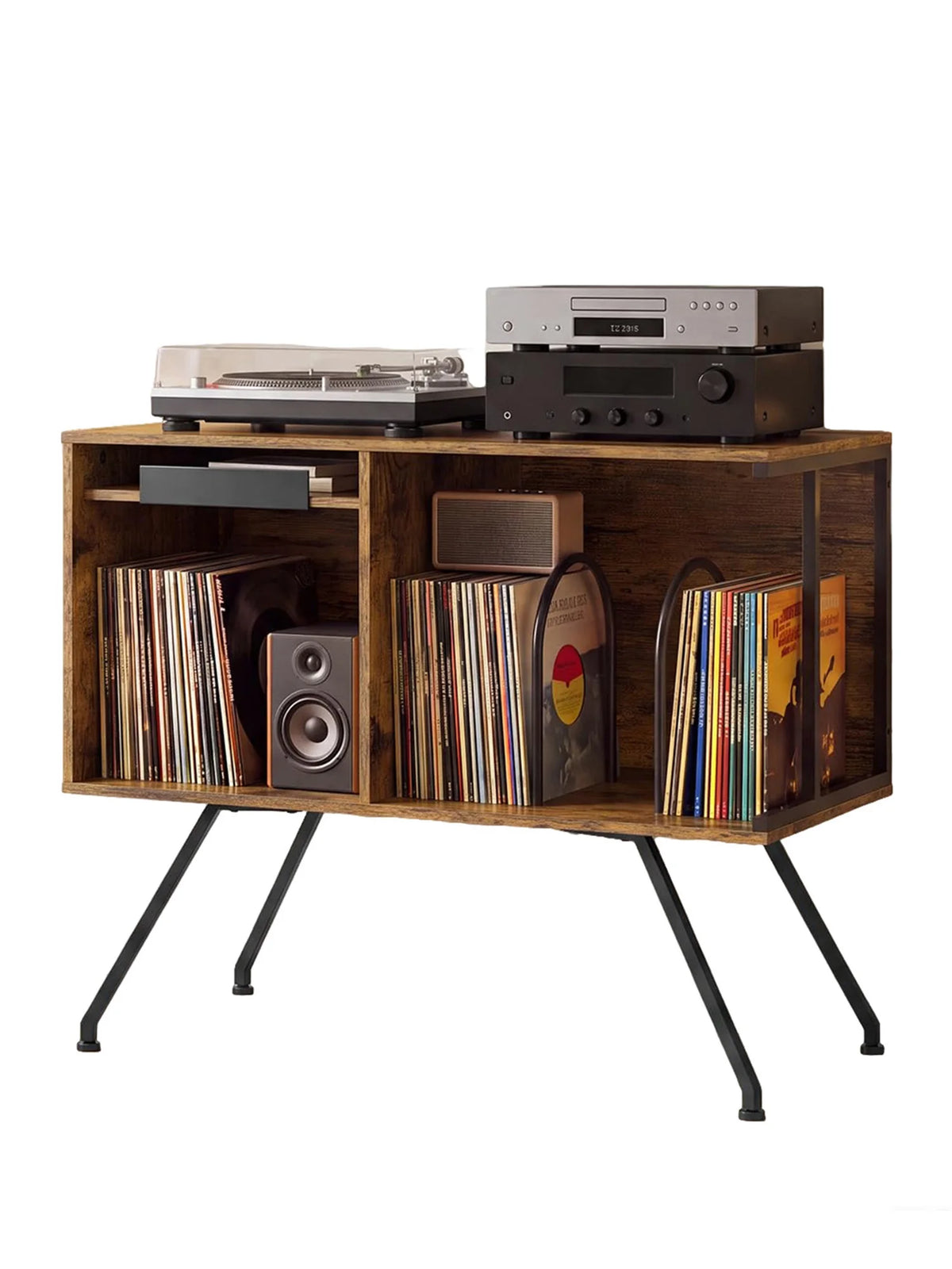 HiMISS Wooden Flip Top Record Player Stand Vinyl Storage Cabinet