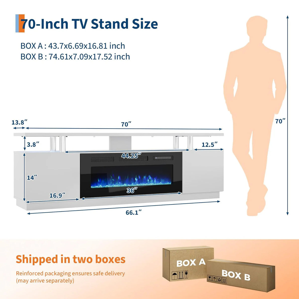 Adoolla Modern Fireplace TV Stand With Integrated Electric Heater Console