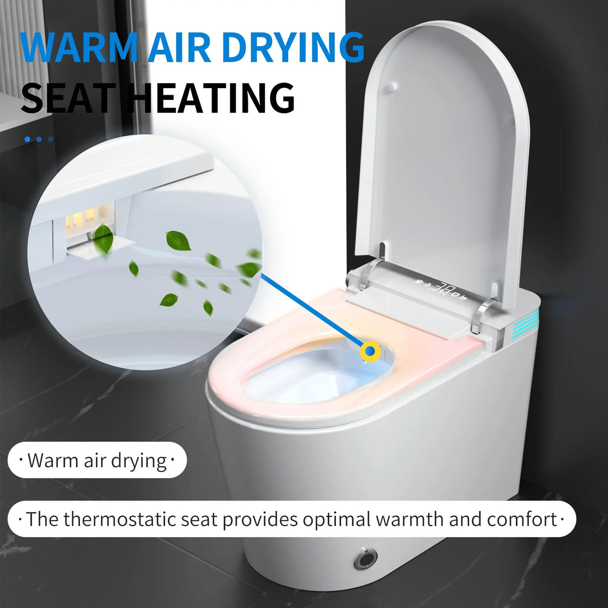 Elongated Smart Bidet Toilet Heated Seat Automatic Air Drying