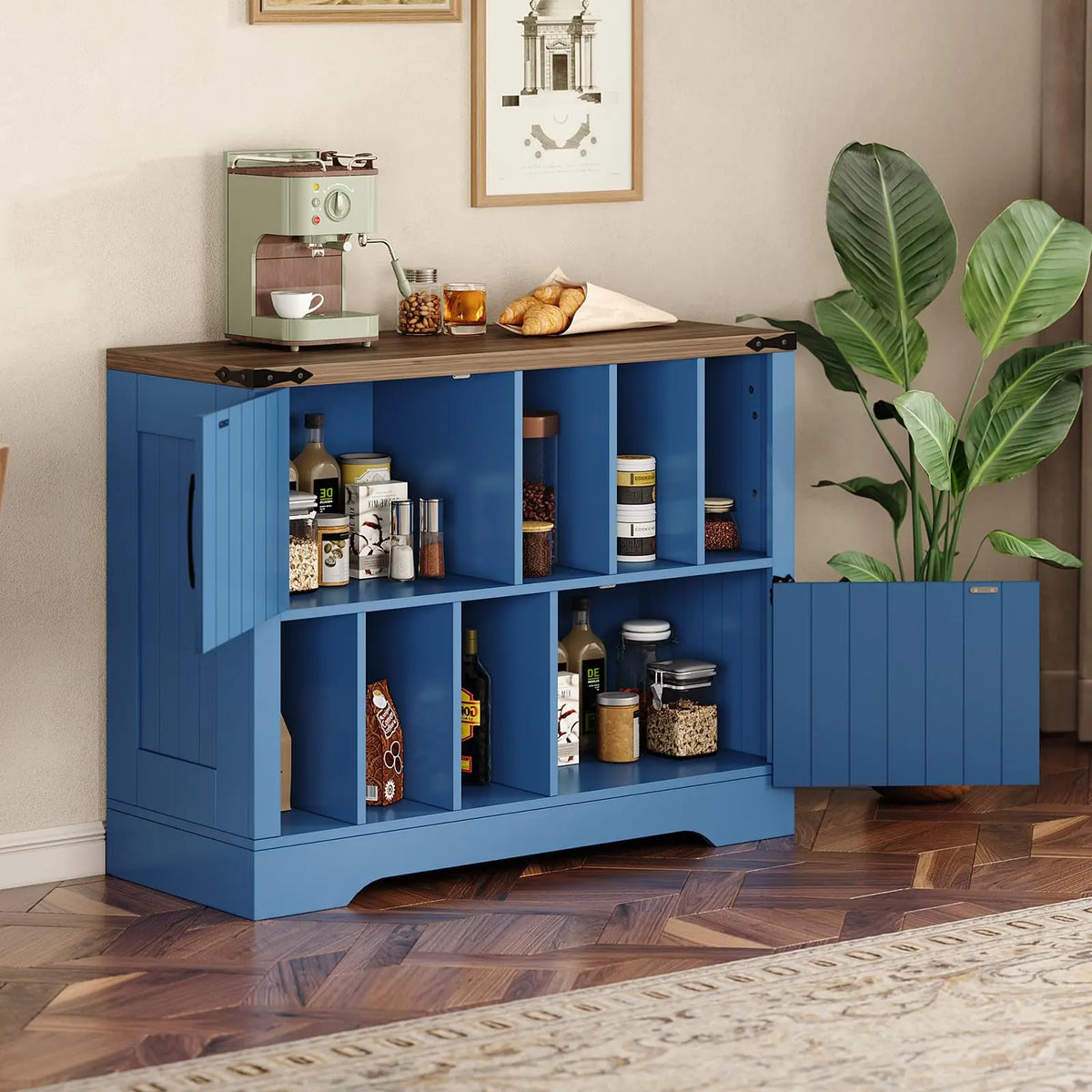 HiMiss Farmhouse Vinyl Record Player Storage Cabinet With Barn Doors