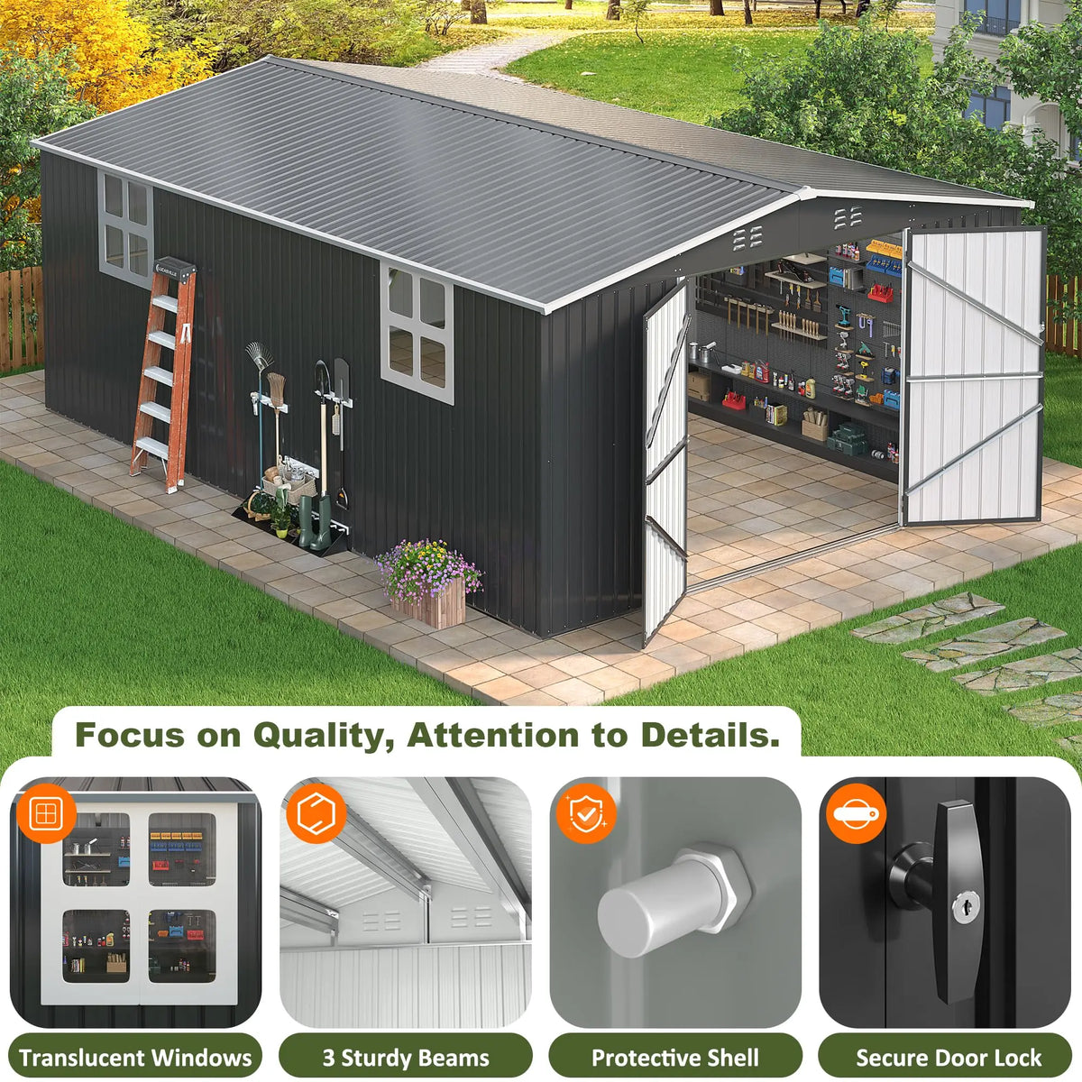 VIWAT Heavy Duty Metal Outdoor Storage Shed With Lockable Door
