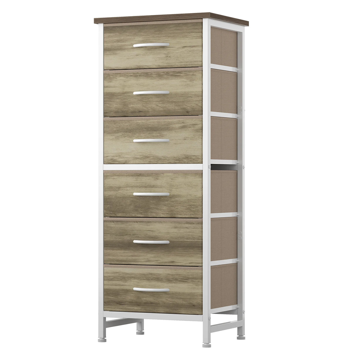 JHK 6 Fabric Drawer Dresser Wood Top Metal Frame Tower