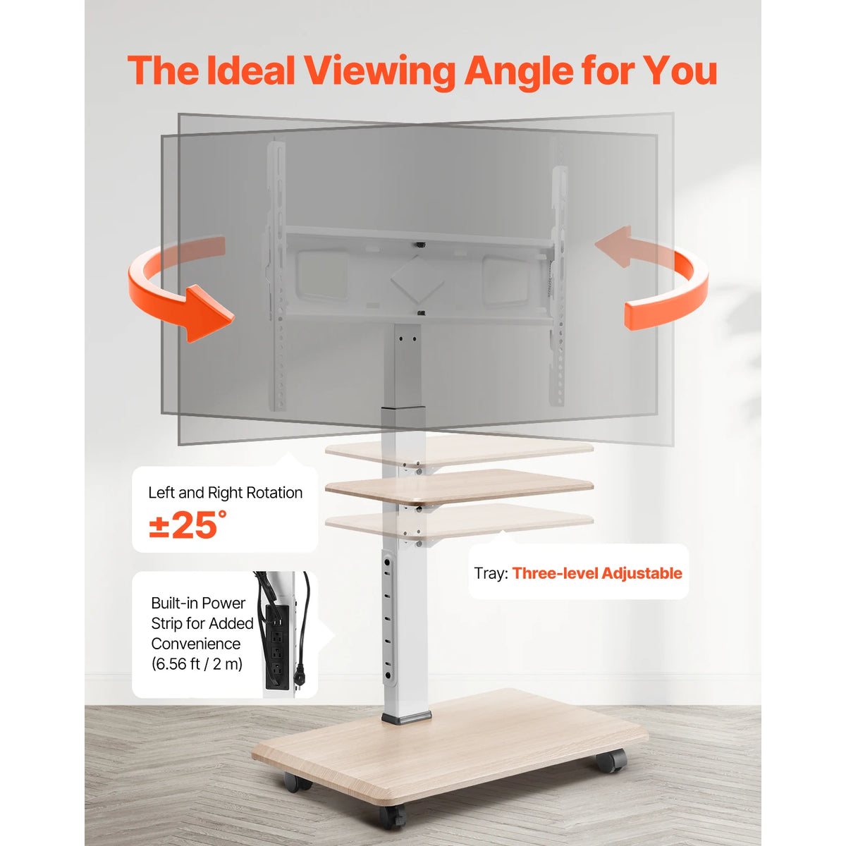SucceBuy Height Adjustable Rolling TV Stand With Storage Tray