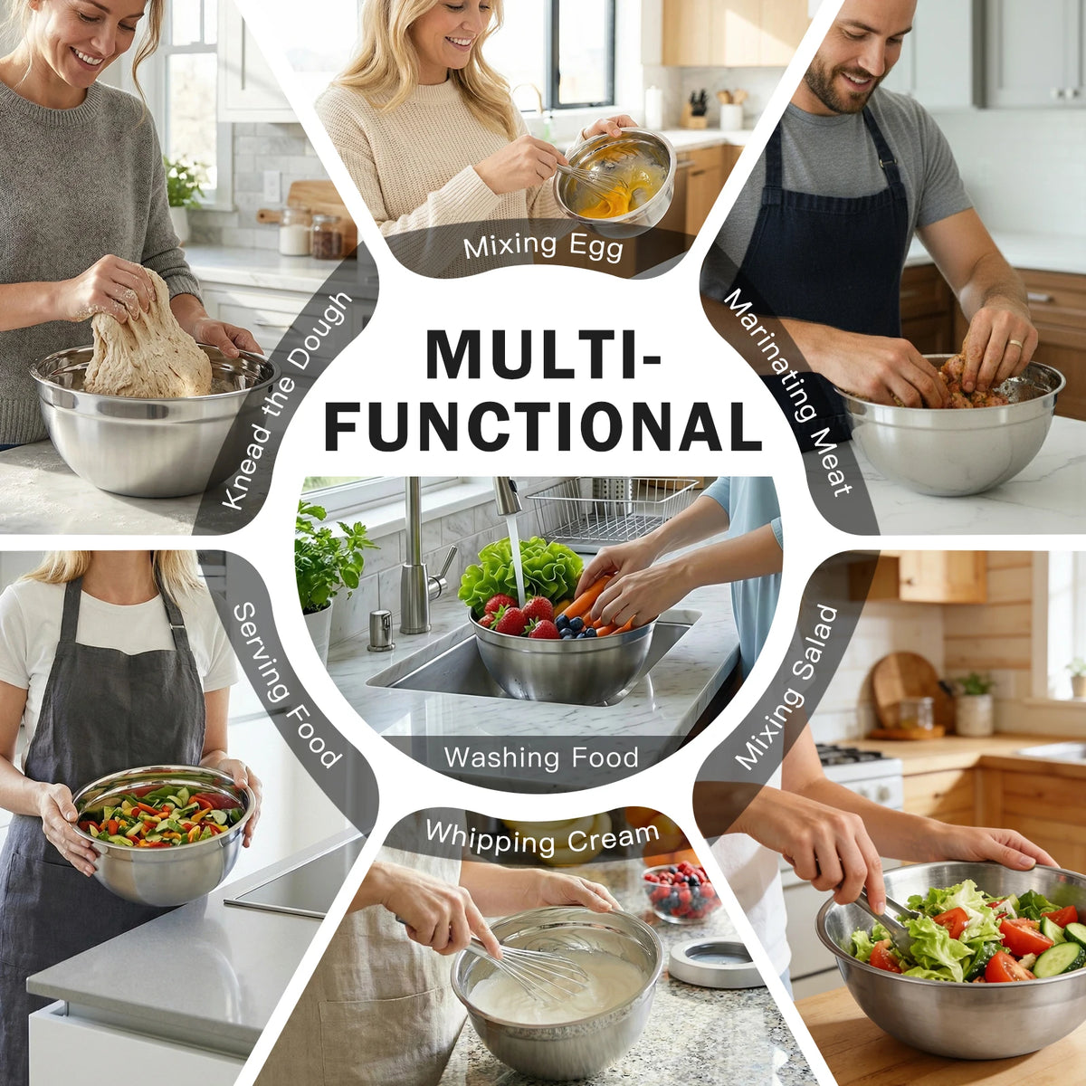 Stainless Steel Mixing Bowls With Airtight Lids For Kitchen Use