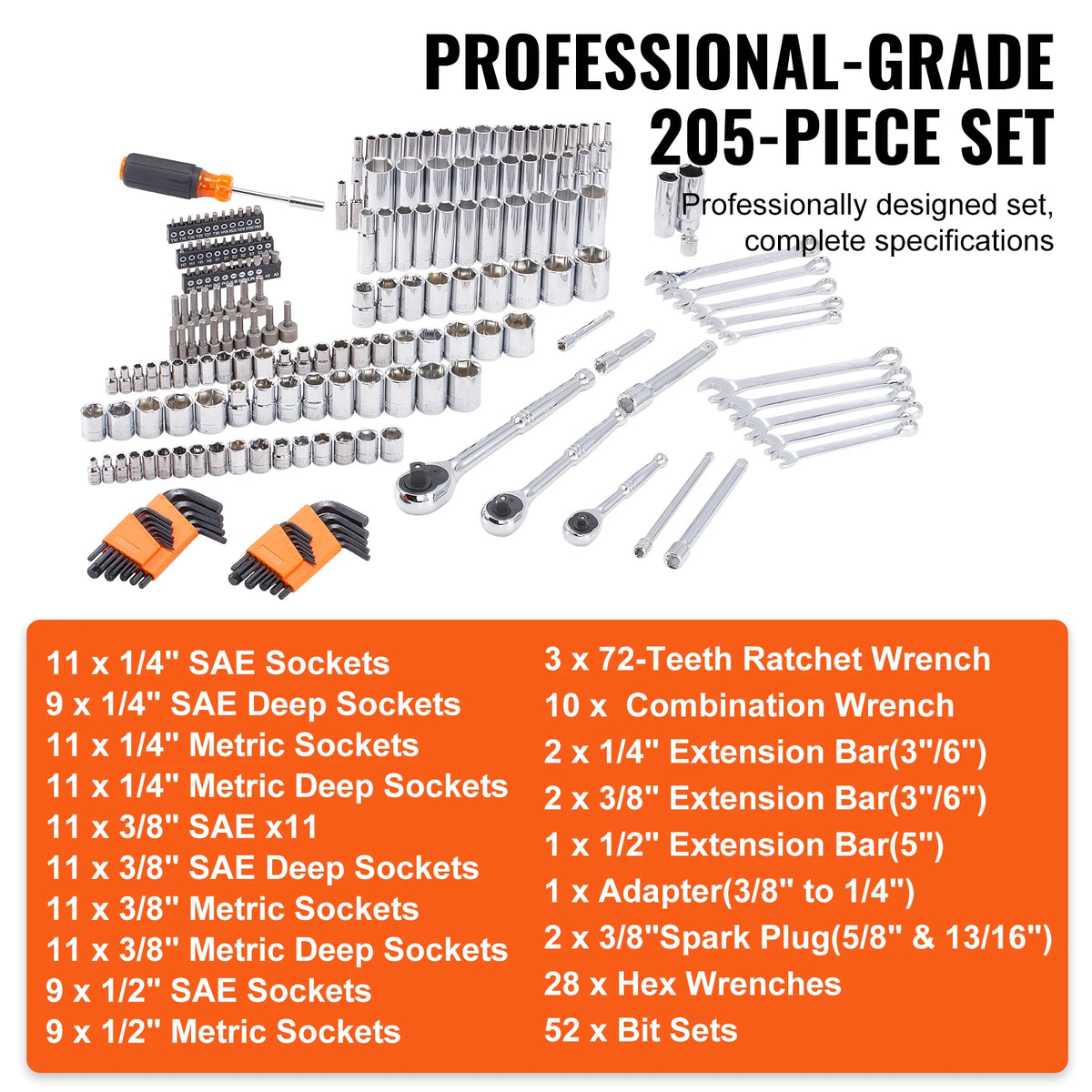 SucceBuy Professional Mechanics Tool Set With Deep And Standard Sockets