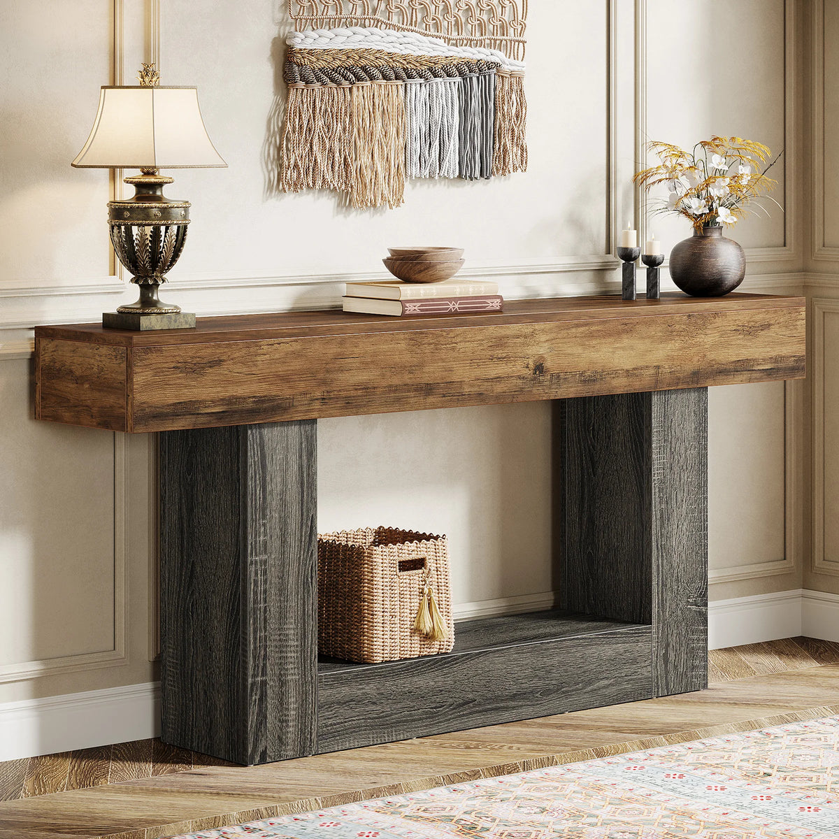 Tribesigns Farmhouse Console Table With Sturdy U Shaped Base