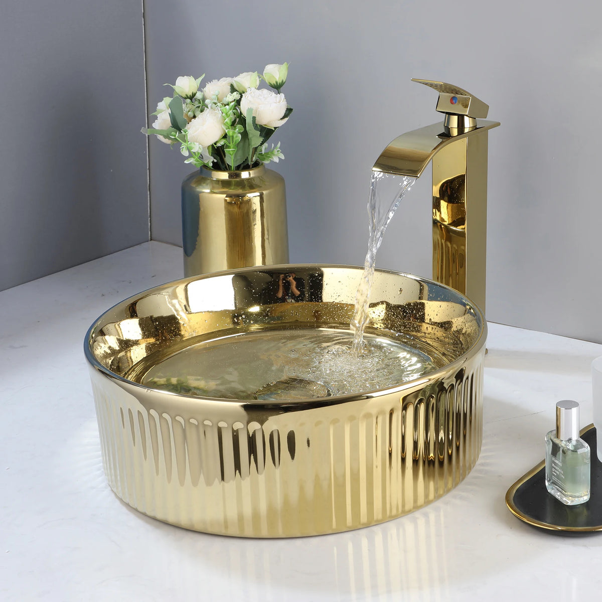 KEMAIDI Ceramic Vessel Sink With Faucet Bathroom Counter Basins