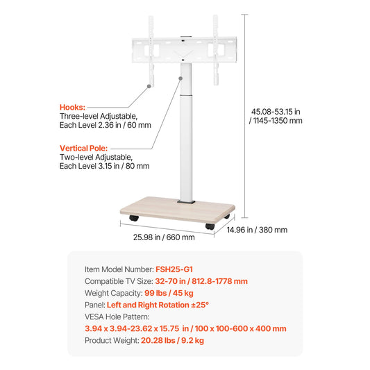 SucceBuy Portable Rolling TV Stand With Smooth Wheels