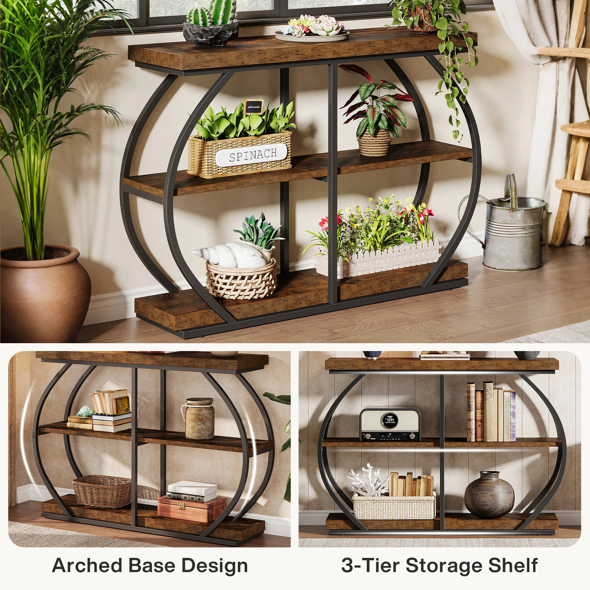 Tribesigns 3 Tier Industrial Console Table With Storage Shelves