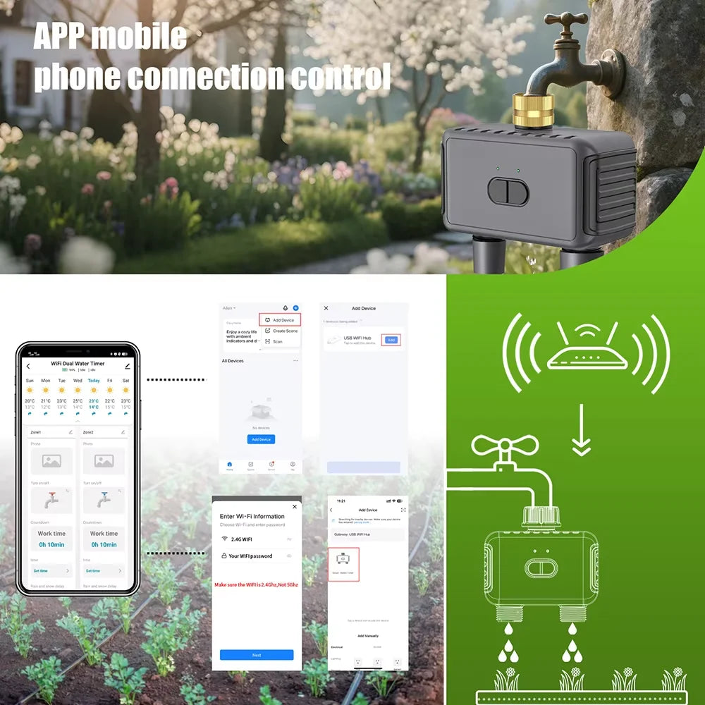 Insoma Wifi Direct Automatic Water Timer Garden Irrigation Dual Hose