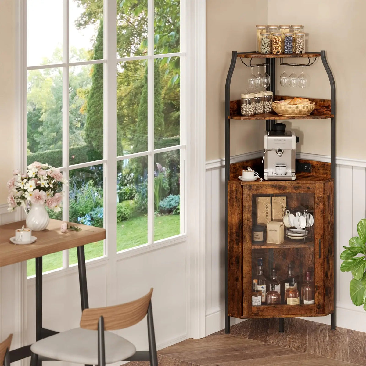 HiMISS Corner Bar Cabinet With LED Lights And Outlet