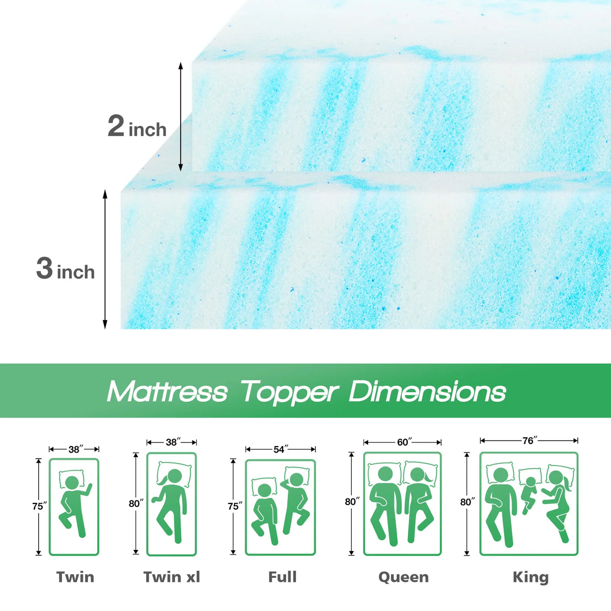 JHK Gel Cooling Memory Foam Mattress Topper With Breathable Comfort