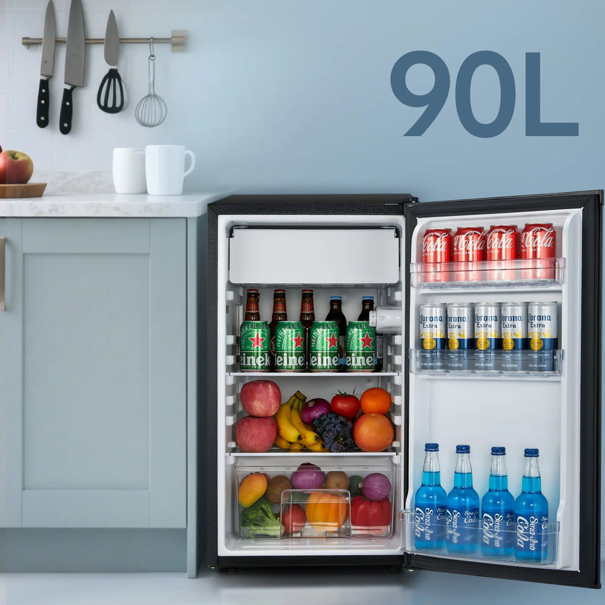 FOHERE Refrigerator and Freezer With Adjustable Thermostat and Glass Shelves