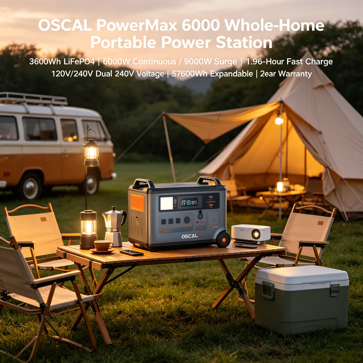 OSCAL PowerMax 6000 Portable Solar Generator With 3600Wh LiFePO4 Battery